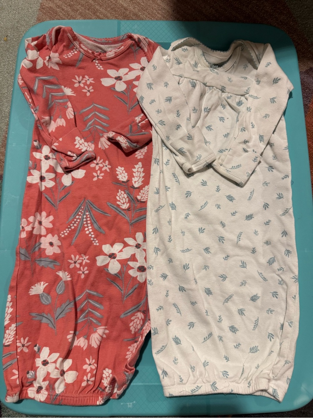 Floral Convertible Baby Gowns - Coral & Cream 0-3 months